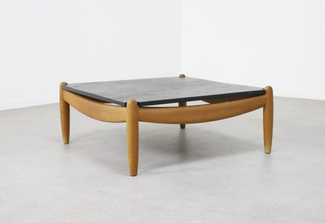 Vintage Carl Straub patinated oak & stone slate top coffee table Brazillian style 1960s 1970s 4