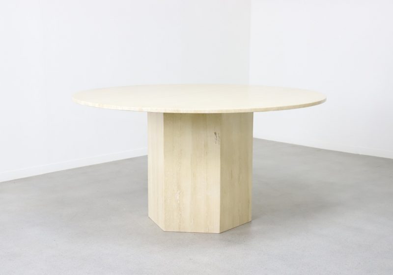 Vintage Italian round pedestal dining table in travertine 1970s 3