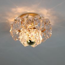 Vintage Kinkeldey brass & crystal glass flush mount cieling light 1970s German design 4