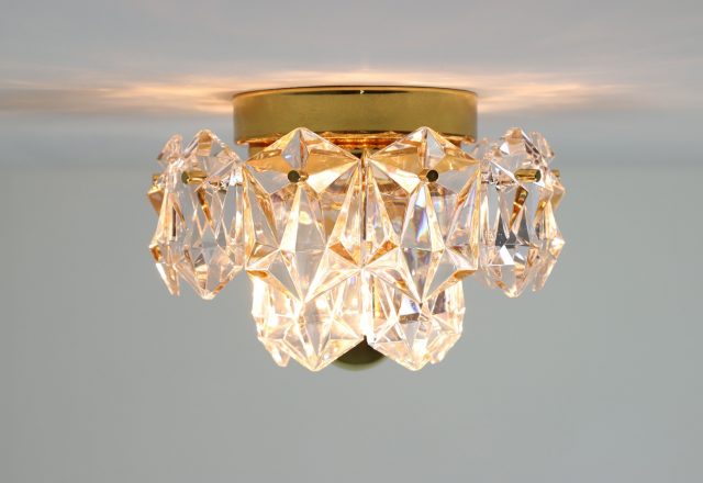 Vintage Kinkeldey brass & crystal glass flush mount cieling light 1970s German design 6