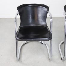 Willy Rizzo vintage cantiliver dining chair in black leather & chrome by Cidue Italy 1970s 4