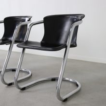 Willy Rizzo vintage cantiliver dining chair in black leather & chrome by Cidue Italy 1970s 5