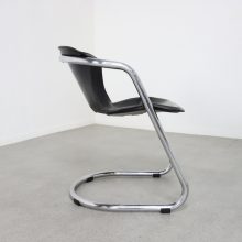 Willy Rizzo vintage cantiliver dining chair in black leather & chrome by Cidue Italy 1970s 8