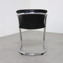 Willy Rizzo vintage cantiliver dining chair in black leather & chrome by Cidue Italy 1970s 9