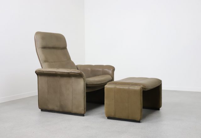 De Sede DS-50 Lounge chair & ottoman - Mid century Swiss design nech leather recliner 1970s - Vintage design buffelleer fauteuil voetenbank 1