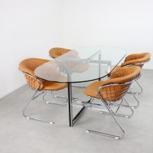 Gastone Rinaldi oval dining table by Thema Italy glass chromed metal 1970s - Vintage Italiaans design eetkamertafel ovaal 1