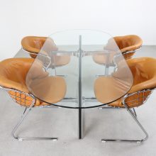 Gastone Rinaldi oval dining table by Thema Italy glass chromed metal 1970s - Vintage Italiaans design eetkamertafel ovaal 2