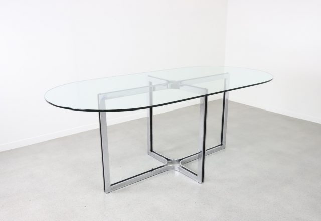 Gastone Rinaldi oval dining table by Thema Italy glass chromed metal 1970s - Vintage Italiaans design eetkamertafel ovaal 8