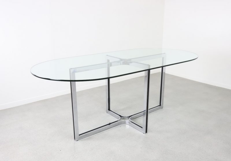 Gastone Rinaldi oval dining table by Thema Italy glass chromed metal 1970s - Vintage Italiaans design eetkamertafel ovaal 8