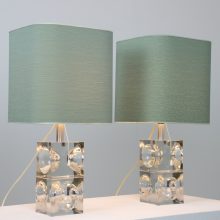 Pair of vintage \'Eclisse\' table lamps by Poliarte, Italy 1970s murano glass cubes 1