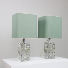 Pair of vintage \'Eclisse\' table lamps by Poliarte, Italy 1970s murano glass cubes 9