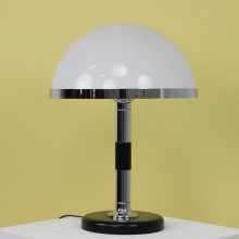 Vintage Temde Leuchten modell 5522 mushroom table lamp acrylic chrome wood 1970s Swiss design lighting 2