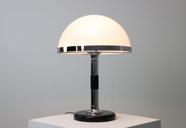 Vintage Temde Leuchten modell 5522 mushroom table lamp acrylic chrome wood 1970s Swiss design lighting 3