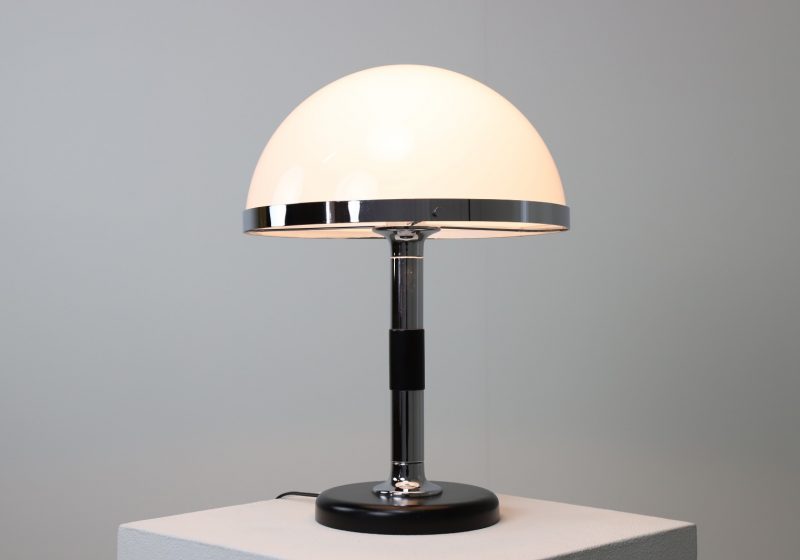 Vintage Temde Leuchten modell 5522 mushroom table lamp acrylic chrome wood 1970s Swiss design lighting 3