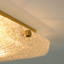 Vintage brass & crystal glass square flush mount cieling light in the style of Kaiser Leuchten 1970s 5