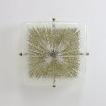 Vintage brass & crystal glass square flush mount cieling light in the style of Kaiser Leuchten 1970s 8