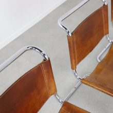 Vintage cognac leather tubular cantilever Bauhaus dining chair in the manner of Mart Stam 1970s 4