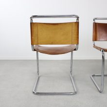 Vintage cognac leather tubular cantilever Bauhaus dining chair in the manner of Mart Stam 1970s 6