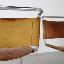 Vintage cognac leather tubular cantilever Bauhaus dining chair in the manner of Mart Stam 1970s 7