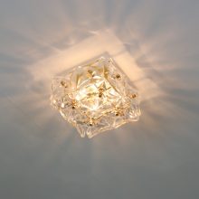 Vintage square Kinkeldey brass & crystal glass flush mount cieling light 1970s German design 1