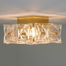 Vintage square Kinkeldey brass & crystal glass flush mount cieling light 1970s German design 2