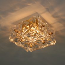 Vintage square Kinkeldey brass & crystal glass flush mount cieling light 1970s German design 4