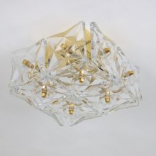 Vintage square Kinkeldey brass & crystal glass flush mount cieling light 1970s German design 6