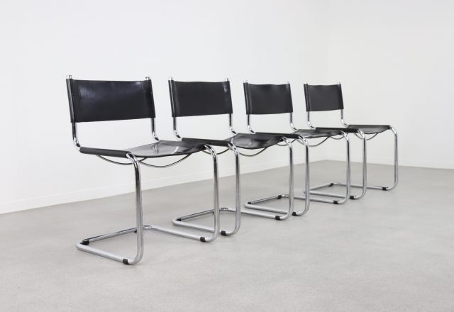 Vintage tubular cantilever Bauhaus dining chairs in the manner of Mart Stam Thonet 1970s 1