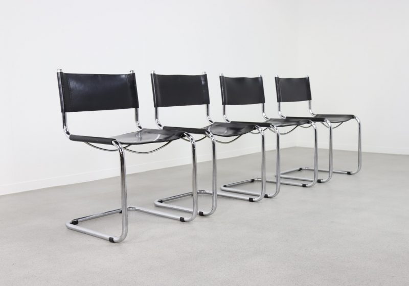 Vintage tubular cantilever Bauhaus dining chairs in the manner of Mart Stam Thonet 1970s 1