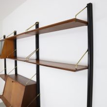 Vintage Louis van Teeffelen for Wébé mid century Dutch design free standing wall unit teak brass 1950s 1960s 4