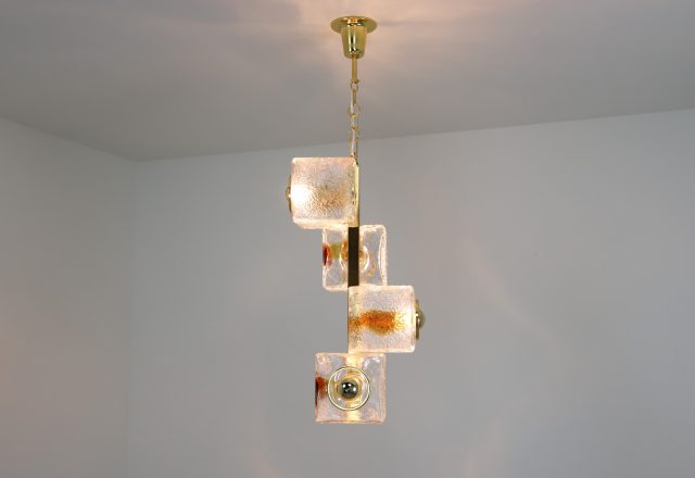 Vintage Toni Zuccheri for VeArt Murano glass & brass hanging lamp 1970s - Mid century Italian design pendant lighting 6