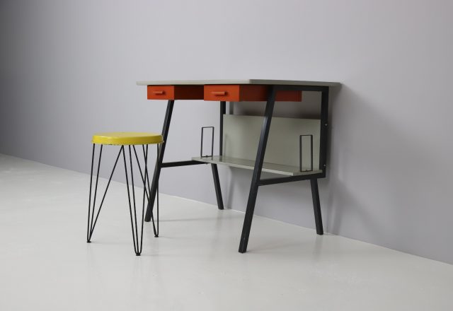 Coen de Vries writing desk Tjerk Reijenga vintage industrial Dutch design stool 1950s Pilastro Holland 1