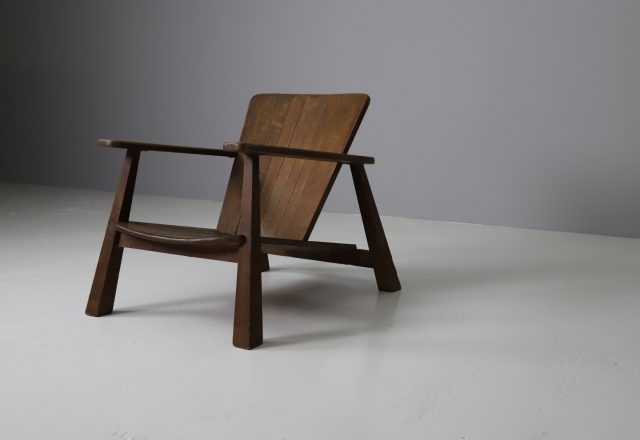 Early modernist lounge chair patinated oak 1940s mid century Dutch design 1