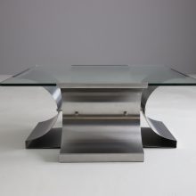 Francios Monnet for Kappa vintage French design coffee table 1970s brushed steel & glass space age 2