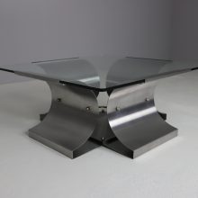 Francios Monnet for Kappa vintage French design coffee table 1970s brushed steel & glass space age 3