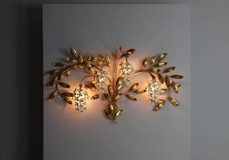 Large vintage Hans Kögl gilded floral wall light 1970s Hollywood regency style mid century German design palm lamp 11