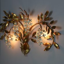 Large vintage Hans Kögl gilded floral wall light 1970s Hollywood regency style mid century German design palm lamp 4