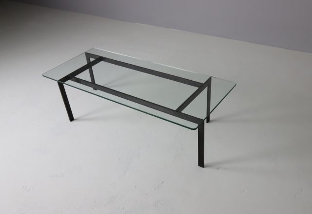 Mid century modernist wrought iron & glass coffee table in the manner of Poul Kjearholm PK61 1960s 1