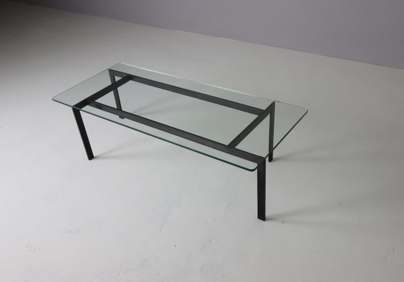 Mid century modernist wrought iron & glass coffee table in the manner of Poul Kjearholm PK61 1960s 1