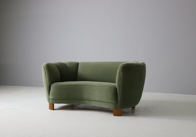 Early vintage Danish curved banana sofa 1930s 1940s Attributed to Slagelse Møbelværk and Viggo Boesen 1