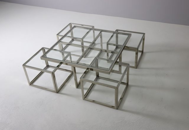 Maison Charles vintage chrome & glass coffee table : nesting tables Hollywood regency mid century French design 1960s 1