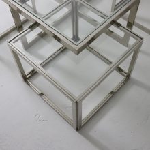 Maison Charles vintage chrome & glass coffee table : nesting tables Hollywood regency mid century French design 1960s 3