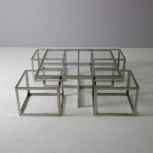 Maison Charles vintage chrome & glass coffee table : nesting tables Hollywood regency mid century French design 1960s 6