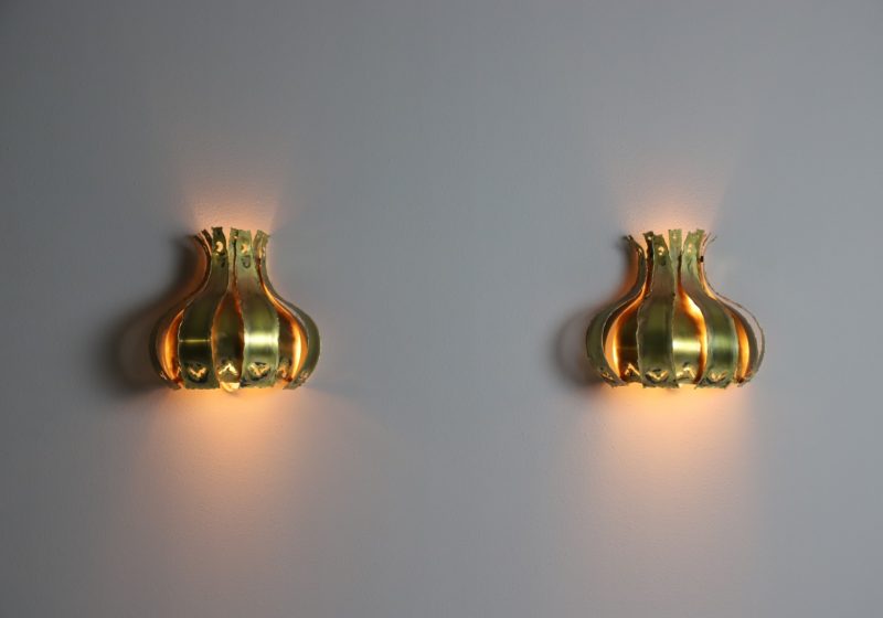 Pair of Danish brass wall lights by Svend Aage Holm Sørensen for Holm Sørensen & Co vintage Danish design lighting 1960s 1