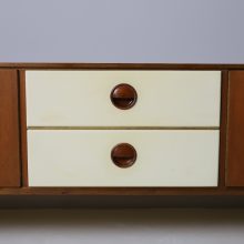 Rare William Watting Wim Crouwel low sideboard by Fristho Franeker in teak & brass, 1954 1950s Vintage modernist Dutch design 10