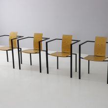 Vintage postmodern dining chairs Memphis style metal and plywood 1980s 2