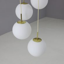 Glashütte Limburg vintage brass & opal glass globes hanging lamp 1970s Mid century German design lights 6