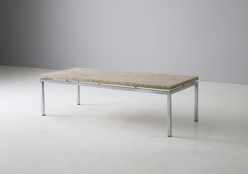 Long vintage Italian travertine coffee table 1960s 1970s Mid century Dutch design 1