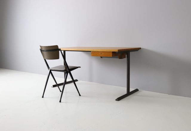 Vintage Dutch industrial writing desk in the manner of Friso Kramer Wim Rietveld Ahrend de Cirkel 1950s 1960s 1