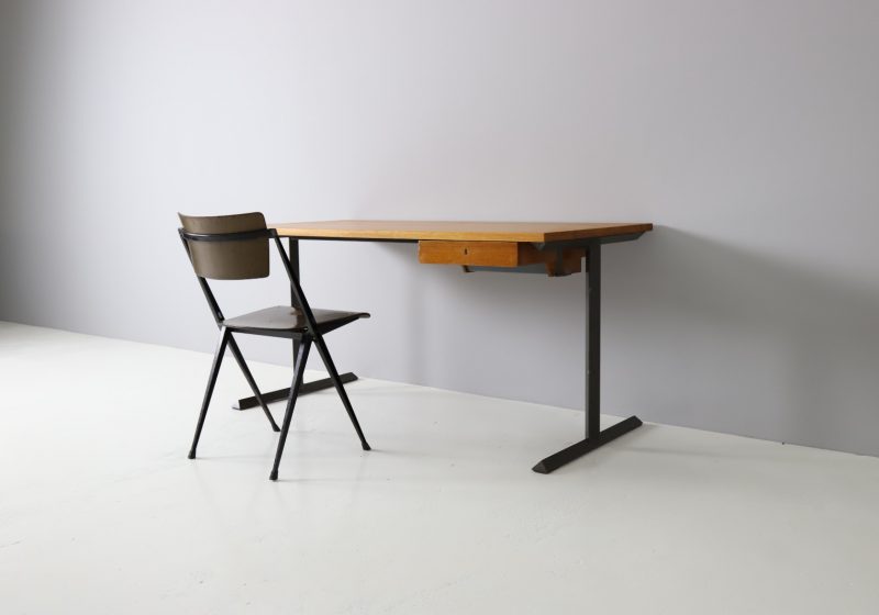 Vintage Dutch industrial writing desk in the manner of Friso Kramer Wim Rietveld Ahrend de Cirkel 1950s 1960s 1